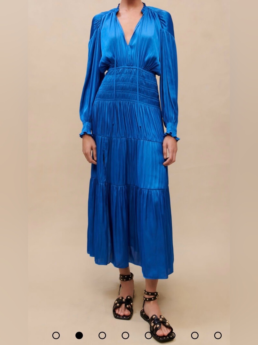 MAJE Rovel Blue Satin Long Sleeve Maxi Dress